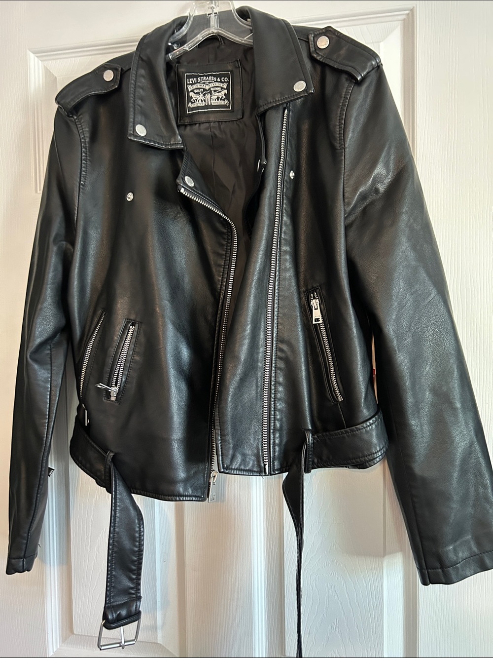 Levi's Black Faux Leather Biker Jacket with Belt